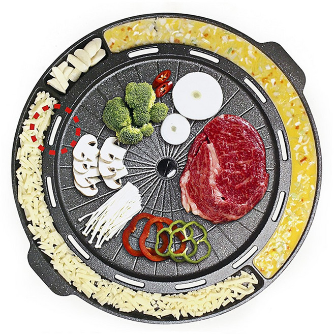 캠핑 야외 가정용 구이팬 로스 전골 대형 삼겹살고기불판 치츠 계란 요리기능 멀티구조, 1개