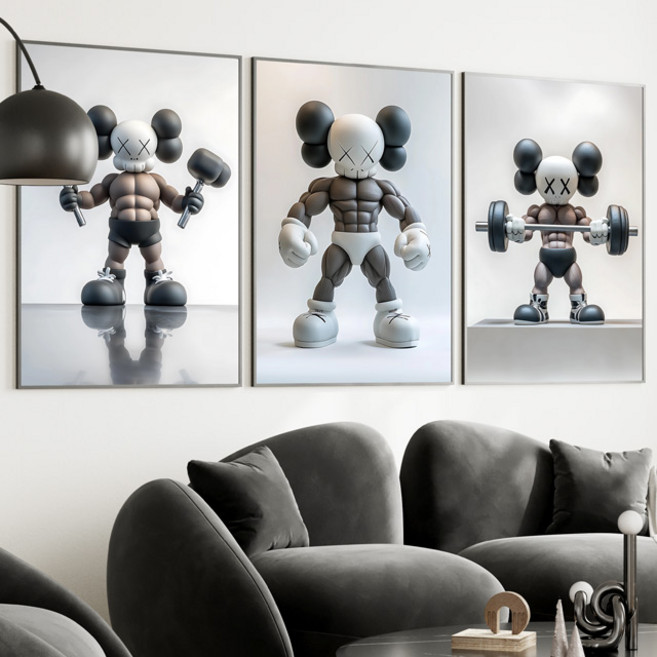 카우스 인테리어액자 헬스장 보디빌딩 보디빌더 헬스 헬창 거실 대형 팝아트 빈티지그림 덤벨, 02번 몸짱 카우스, 블랙