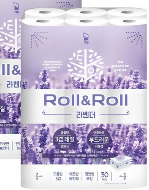롤앤롤 라벤더 화장지 30롤 3겹 고급롤화장지(3겹이상) 30m, 30개입, 1개