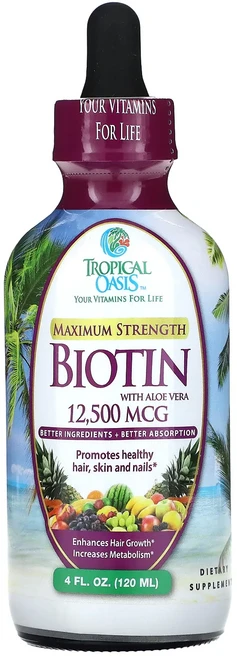 Tropical Oasis 비오틴 맥시멈 강도 알로에베라 함유 12500mcg 120ml(4fl oz), TropicalOasis비오틴맥시멈강도알로에베라함유12, 1개, 120ml - 쿠팡