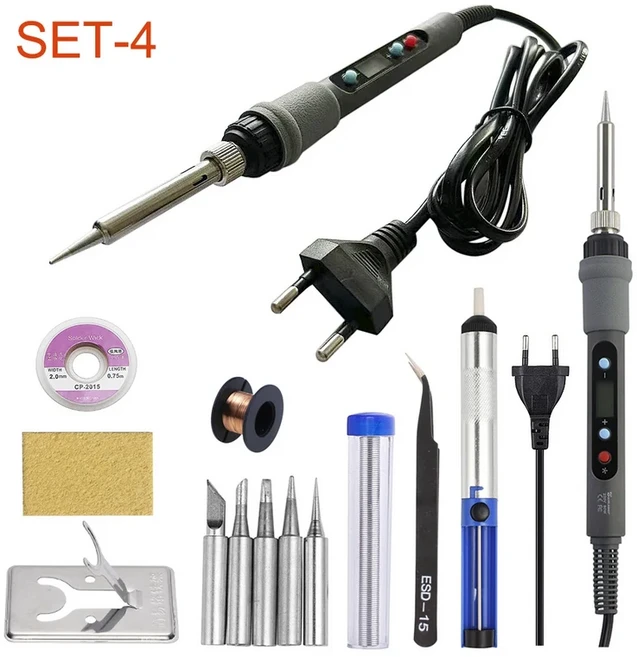 전기 납땜 인두 80W 110V 220V 조정 가능한 온도 디지털 디스플레이 스위치 용접 열 수리 도구 키트, 01 110V US Plug, 04 하얀색