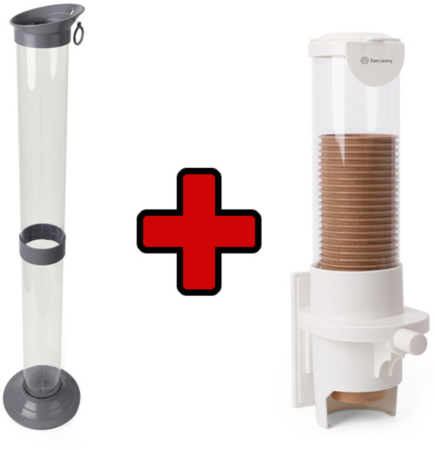 에이스샵_1+1 세트상품 종이컵디스펜서 / 종이컵수거함 1세트 종이컵 컵수거함 종이컵홀더 디스펜서, 종이컵수거함+종이컵(디스펜서)1세트, 1개