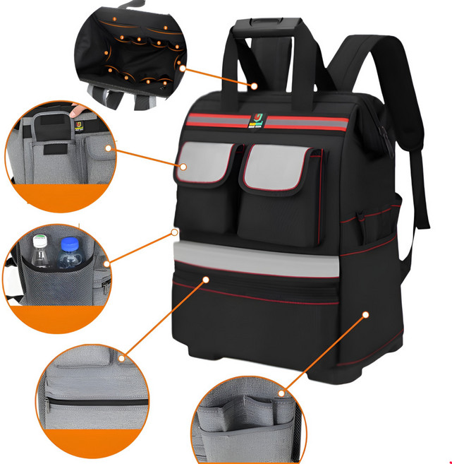 크라우드 대형 공구가방 백팩 가벼운 툴백 작업가방, 블랙, 1개