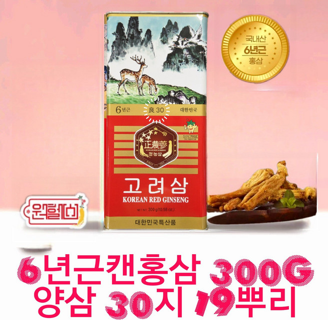 6년근 캔홍삼 300g 양30지 (19뿌리) 양삼 6년근캔홍삼 6년홍삼 건홍삼 검사품 4시이전 결제시 당일발송, 1개