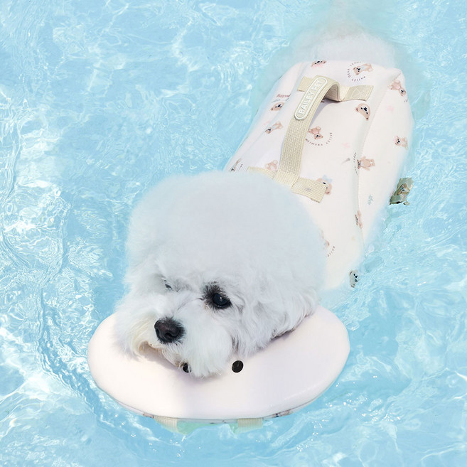 베일리펫 강아지 네오프렌 수영복 물놀이 턱받이 테디 구명조끼, 1개, 아이보리