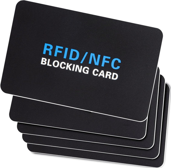 RFID 차단 카드 5팩 비접촉식 NFC 직불 신용카드 여권 보호 차단기 하나의 카드로 벌크 블랙 추가 없이 지갑 전체를 보호합니다