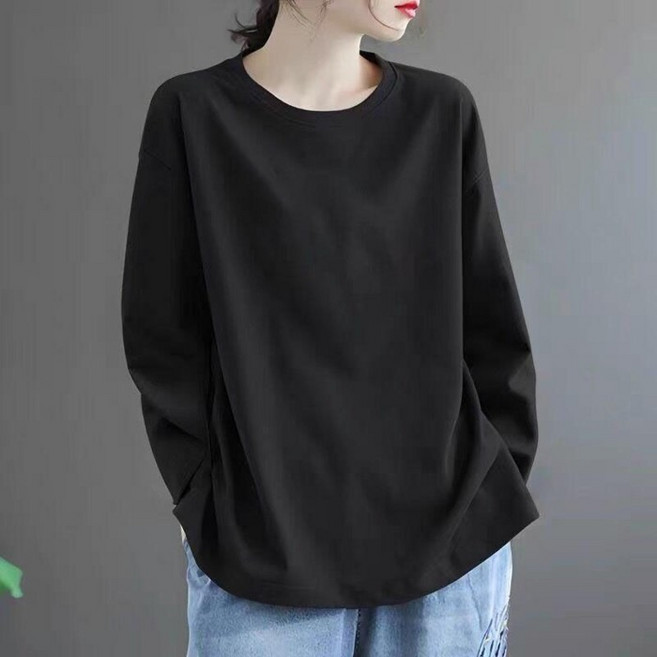 純棉圓領長袖T恤 女款