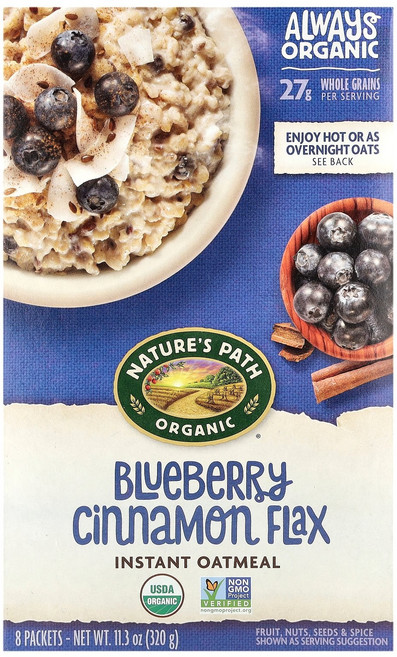 Nature's Path 유기농 인스턴트 오트밀 블루베리 계피 아마 8팩 320g(11.3oz) Path (네이처스 패스)