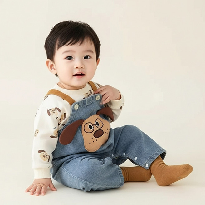 몽실이 안경바둑이 멜빵우주복 아동 유아 가을 겨울 바디슈트 우주복 멜빵 외출복