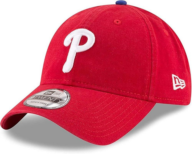 New Era MLB 카키 코어 클래식 9TWENTY 조절 가능한 모자 캡 프리 사이즈 필라델피아 필리스 레드 단일 사이즈