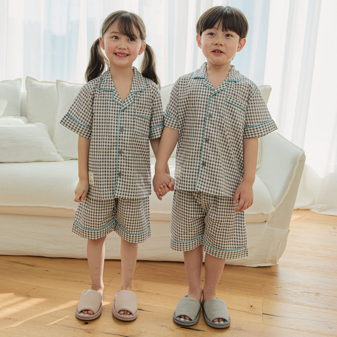 원더풀라이프 순면 국산 공용 아동 주니어 그랑데 반팔 상하 잠옷 세트
