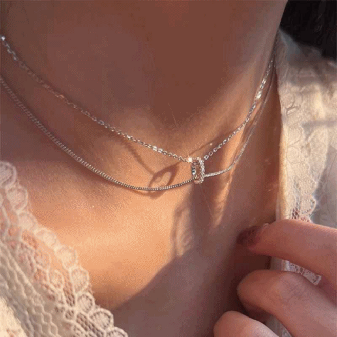 925 Silver 델리아 원 링 투 레이어 라인 실버 목걸이 데일리 볼드 베이직 포인트 우아한 은 선물 주얼리