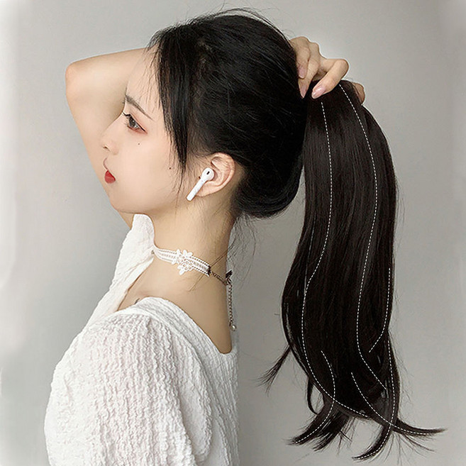 c컬 펌 긴머리 집게형 포니테일 부분가발 집게핀 붙임머리, 1개, 블랙