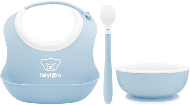 베이비뵨 베이비 유아용 이유식 3종 파우더블루 피딩세트 턱받이 빕 (스몰) 스푼 볼 그릇, 1세트, 스몰베이비빕+아기용그릇+피딩스푼