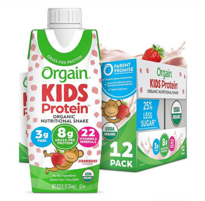 Orgain 어린이 영양 단백질 쉐이크 딸기맛 244ml 12개입, 12개 - 쿠팡