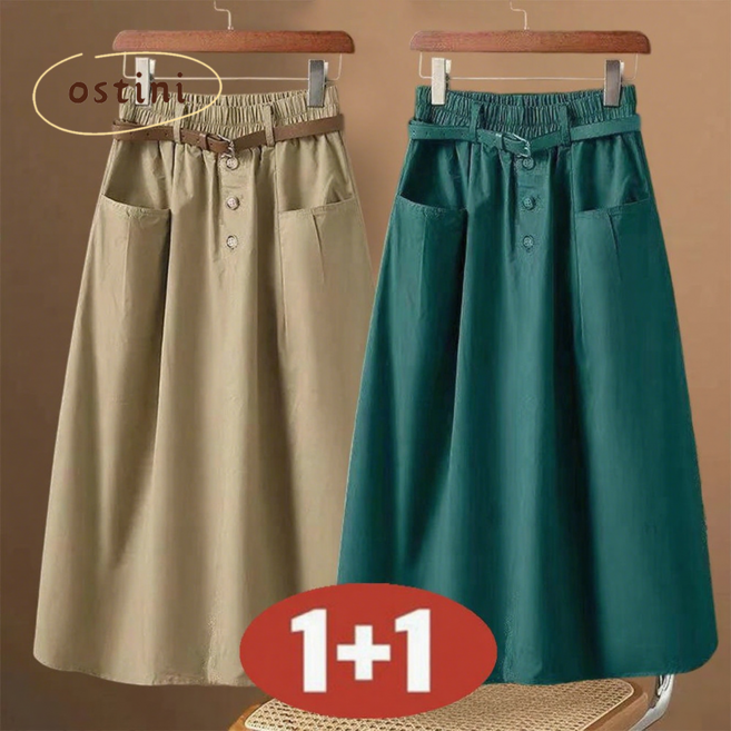 오스틱니 캐주얼 세련 여성용 [1+1] 초특가 솔리드 하이웨스트 A라인 미디엄 롱 스커트 완벽 하이웨스트 미디엄 롱 스커트 단순 솔리드 컬러 매치 밴딩 디자인 약속 데이트룩