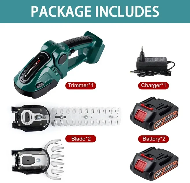 NEWBENY 2 IN 1 무선 전기 헤지 트리머 20000RPM 충전식 휴대용 가정용 관목 잡초 가지 치기 모어 정원 도, 01 빠른, 02 Green-2 Battery