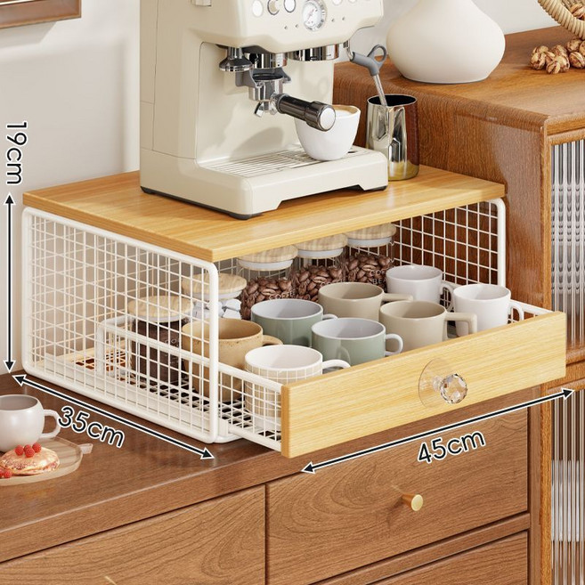 抽拉置物架 咖啡機收納架 茶包膠囊儲物盒 附抽屜 桌面陳列架, 白色-咖啡機置物架, 1個