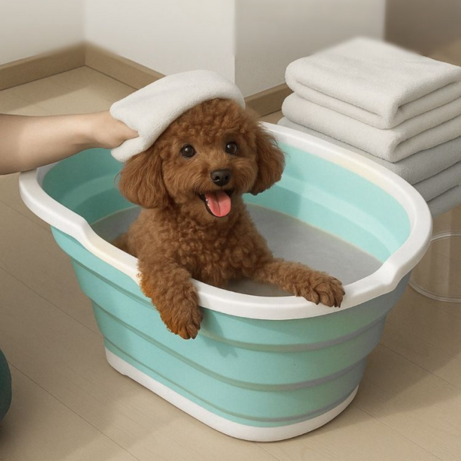 도목도목 틈새보관 튼튼한 접이식 강아지 욕조 대형, 1개, 블루