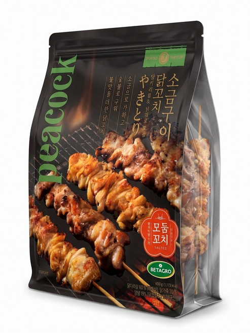 피코크 소금구이 모듬닭꼬치 600g 담백한 닭꼬치 닭껍질 다리살 숯불향 아이스박스+아이스팩, 1개