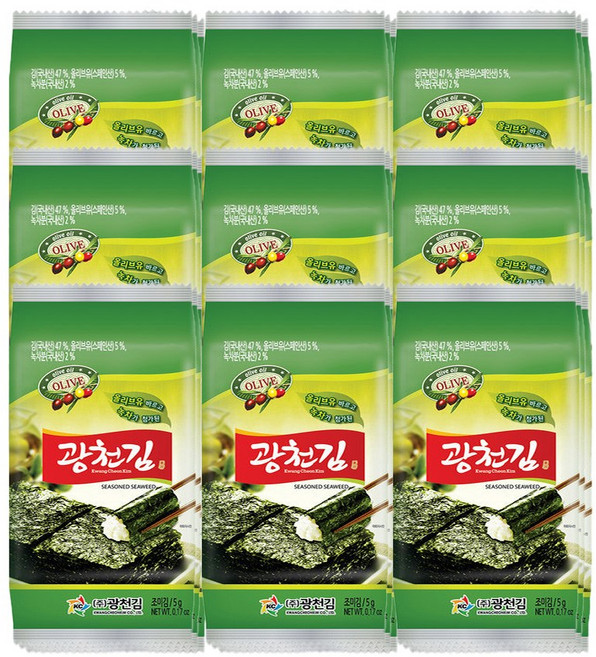 소문난 광천김 올리브 녹차 도시락김, 5g, 90개