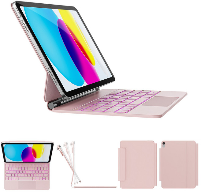 한국형 매직 키보드 아이패드 10세대 / 아이패드 11세대 (A16)용 11색 백라이트 키+트랙패드 방오염 가죽, 핑크, 1개