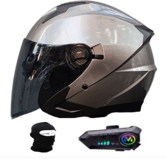 블루투스헬멧 반모 배달 바이크 XXL 2XL, 4.실버그레이_블랙실드