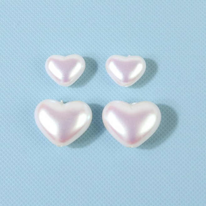 비즈아이 [6384-05]아크릴진주 하트 10/14mm 오로라화이트 1개