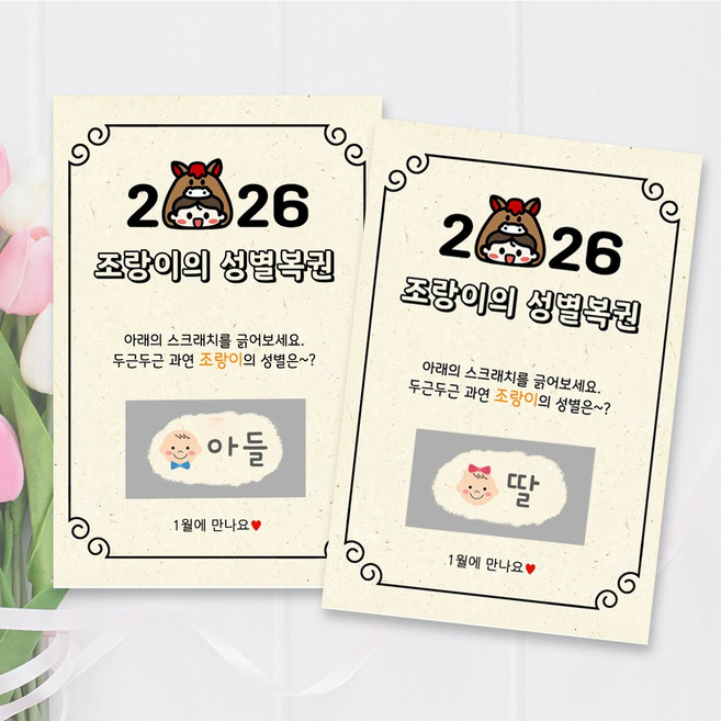 건우네 말띠얼굴 젠더리빌 복권 성별 공개 이벤트 카드 임밍아웃, 1개, 아들 2개
