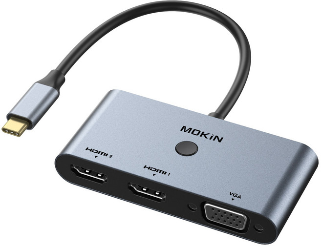 【多螢幕擴展】MOKiN 3合1 USB-C HUB 4K雙HDMI+VGA 異屏顯示 按鈕切換, 1個, 20cm