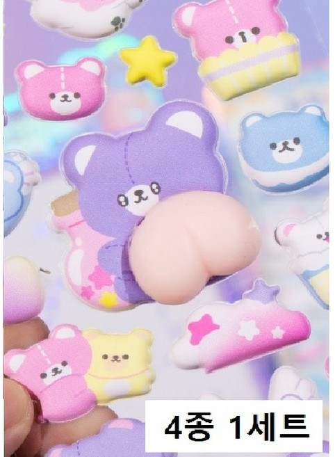 모어스토리지 말랑말랑 엉덩이스티커, 1세트, 토끼 강아지 고양이 곰돌이