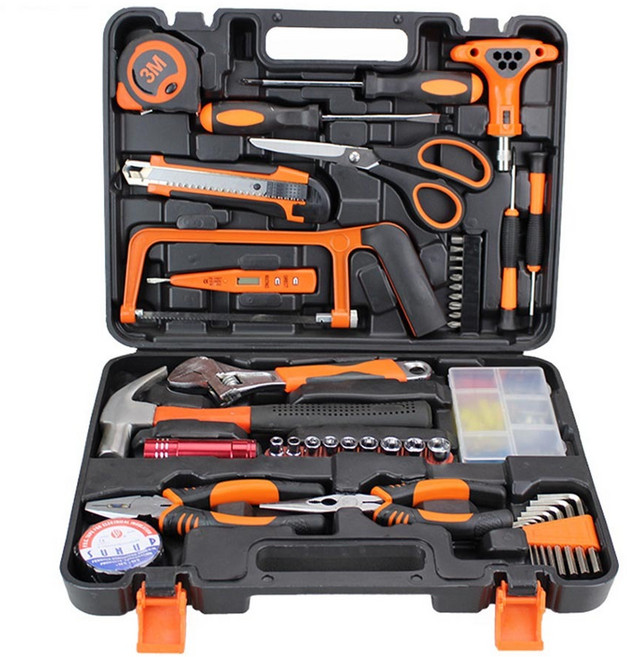 超能玩工 專業級豪華五金工具箱組 電動電鑽 萬用居家維修 汽修套筒組 DIY修車工具 保固一年, 1個, 82件豪華工具組