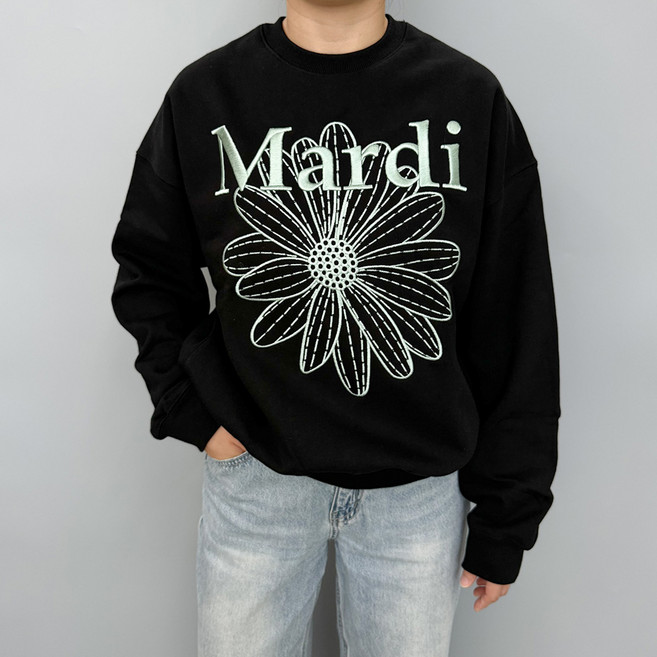 국내매장판 마르디 메크르디 플라워마르디 니들워크 자수 맨투맨 블랙/민트 FLOWERMARDI NEEDLEWORK BLACK MINT