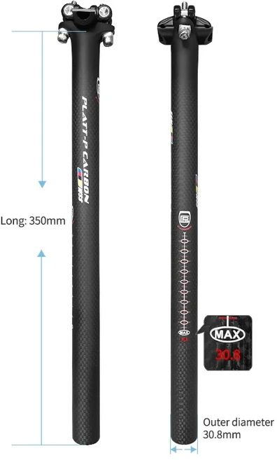 탄소 자전거 시트 포스트 27.2/30.8/31.6mm 매트 블랙 MTB/도로 길이 280mm 튜브 부품, 05 30.8X350, 1개