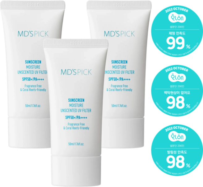 엠디스픽 무향자차 수분 선크림 SPF50+PA++++, 50ml, 3개