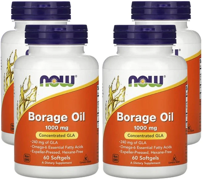 나우푸드 보리지 오일 농축 GLA 1 000mg 소프트젤 60 정, 60정, 4개 - 쿠팡