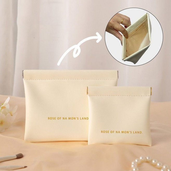 FATTYS 똑딱 원터치 디용도 화장품 미니 파우치 라지 스몰, 화이트, 1세트