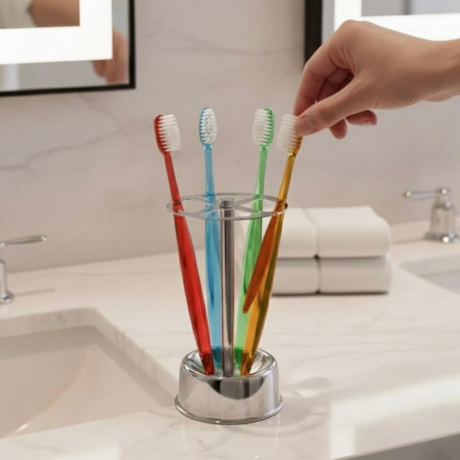 리브포스 깔끔정리 올스텐 4구 위생 칫솔 거치대, 1개, 실버