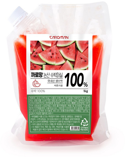 까로망 논산 리얼 수박주스 100% 땡모반/냉동착즙수박주스/수박쥬스/냉동수박, 10개, 1kg