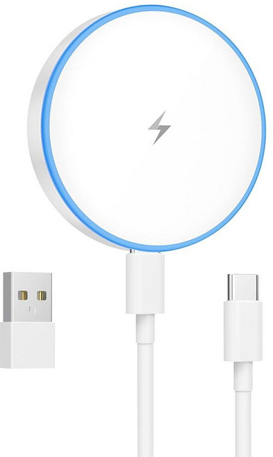 MagSafe 충전기 2팩 15W 마그네틱 무선 고속 충전 패드 아이폰 16/15/14/13/12 시리즈 및 에어팟 3/2/프로 패드와 호환 듀얼 포트 포함 127584, 화이트, 1개