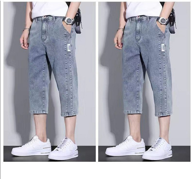 1+1 남자 7부 바지 캐주얼 봄 여름 슬랙스 팬츠 루즈핏 하이웨이스트 일자 데님 팬츠 CY