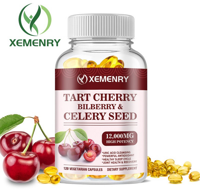 타트 체리 빌베리 앤 셀러리 12000mg - 강력한 요산 정화 관절 지원, 3개, 60정
