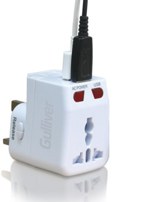 [걸리버] 전세계 3구 USB 여행용 멀티플러그 멀티어댑터 (과전압방지퓨즈 적용) G9550010, 1개