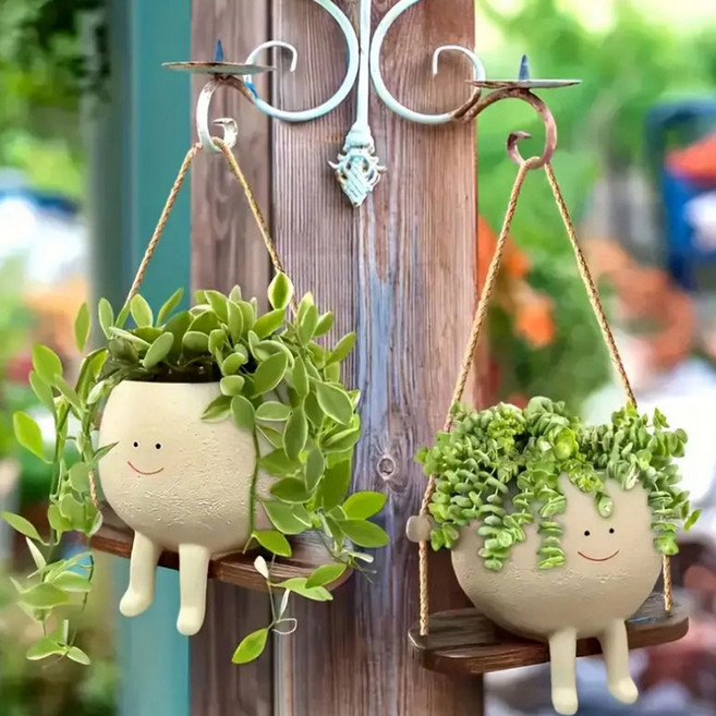 미니 그네 의자 행잉화분 걸이식 화분틀 베란다 거실 정원 장식 다육이 화분걸이, 1개, 아이보리