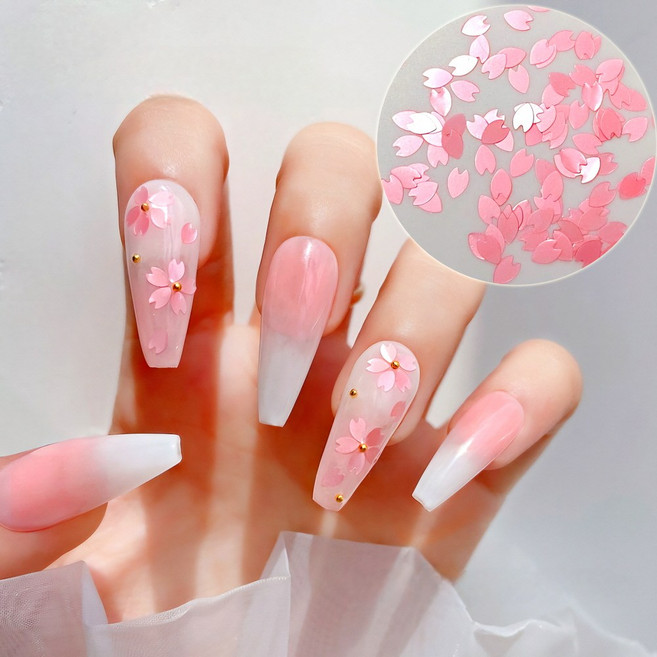 벚꽃 플라워네일 꽃잎 글리터, 1개, 핑크