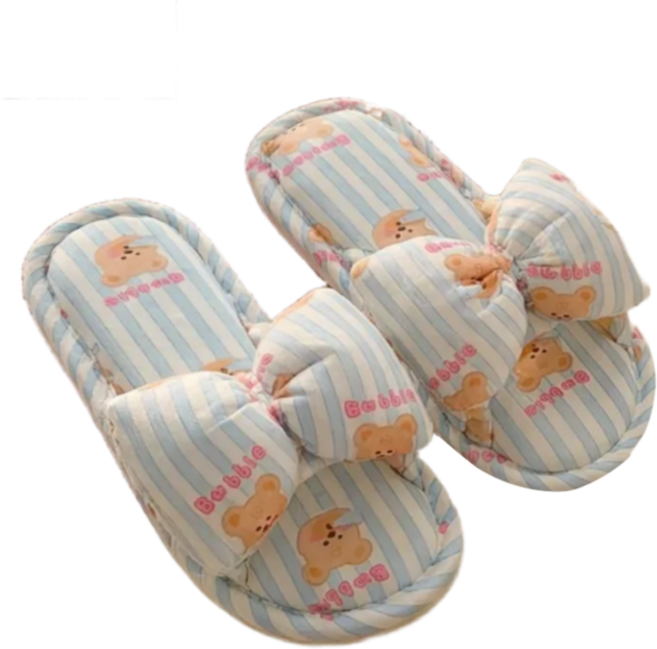 Giutt 버블베어 리본 여성 실내화 면슬리퍼 거실화, 1개