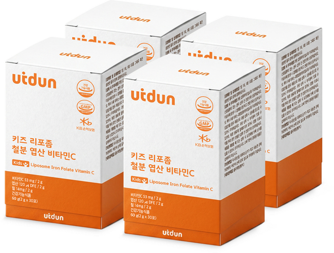UTDUN 키즈 리포좀 철분 엽산 비타민C 두돌 아기 유아 어린이 초등학생 중학생 철분제 영양제, 4박스, 30회분