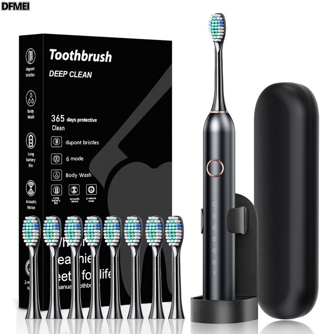 DFMEI 聲波成人電動牙刷 USB充電軟毛牙刷一件代發506C, 1個, 10刷頭+收納盒+支架, 506C白色