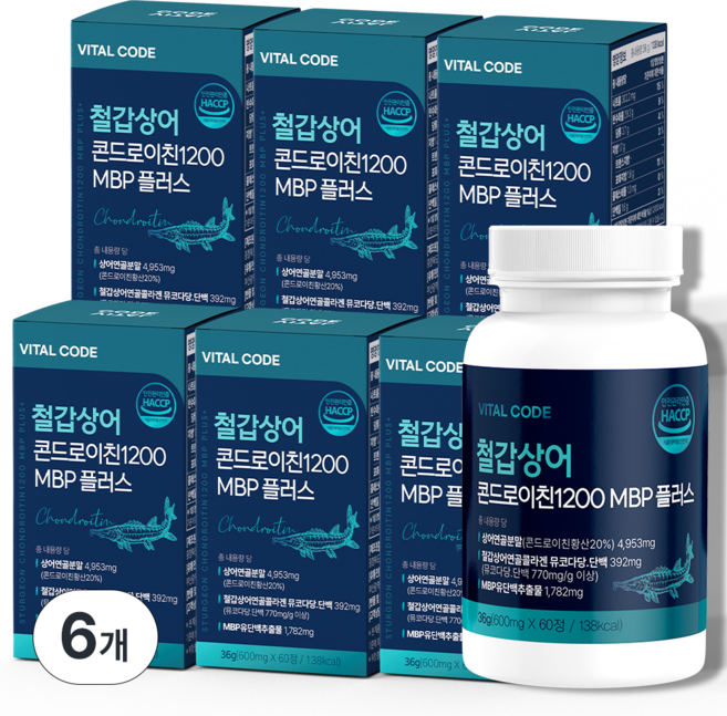 철갑상어 콘드로이친 6형 1200 식약청 상어연골 MBP 플러스 바이탈코드, 6개, 60정