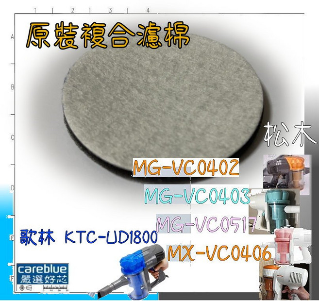 濾棉 原裝 適 松木 MG-VC0402.MG-VC0403 MG-VC0517 MX-VC0406 吸塵器 歌林, 1套, 耗材